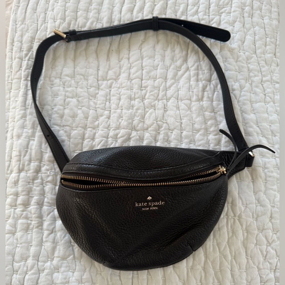 KATE SPADE | Jackson Black Pebble Leather Belt Bag, Hip, Fanny Pack Large Zipper